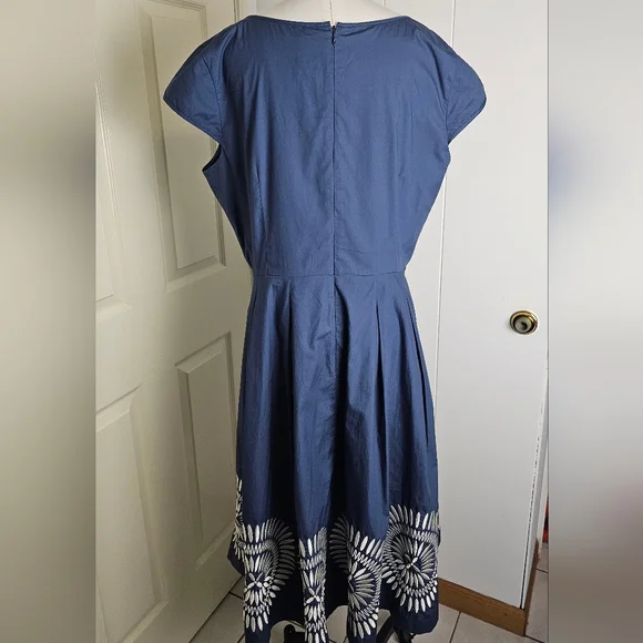 Oscar De La Renta Mid-length Blue Cotton dress Size 16 - Picture 2 of 10